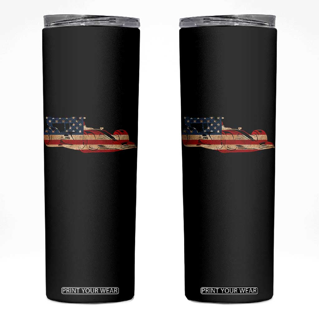 Racing Car Skinny Tumbler Retro Style Vintage American Flag TS10 Black Print Your Wear
