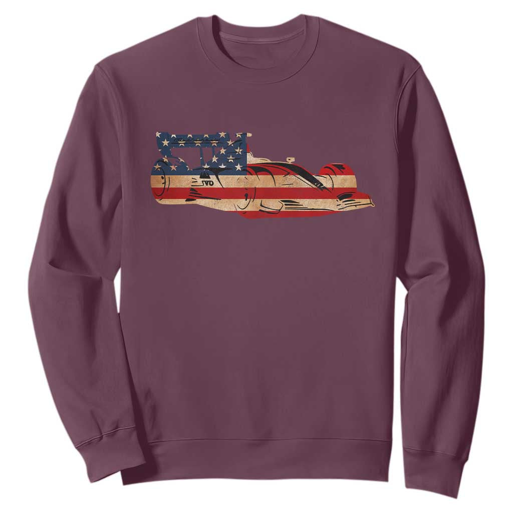 Racing Car Sweatshirt Retro Style Vintage American Flag TS10 Maroon Print Your Wear