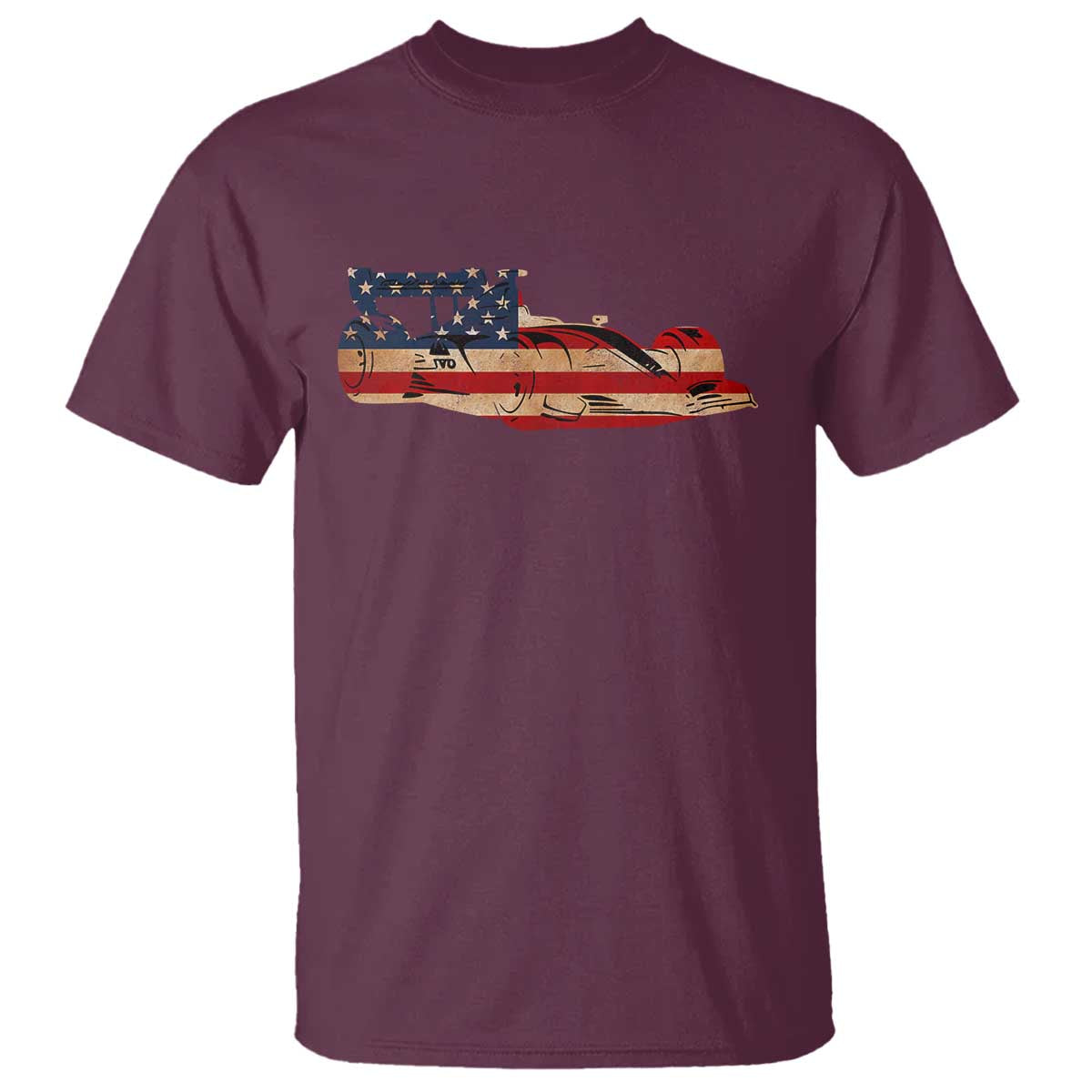Racing Car T Shirt Retro Style Vintage American Flag TS10 Maroon Print Your Wear