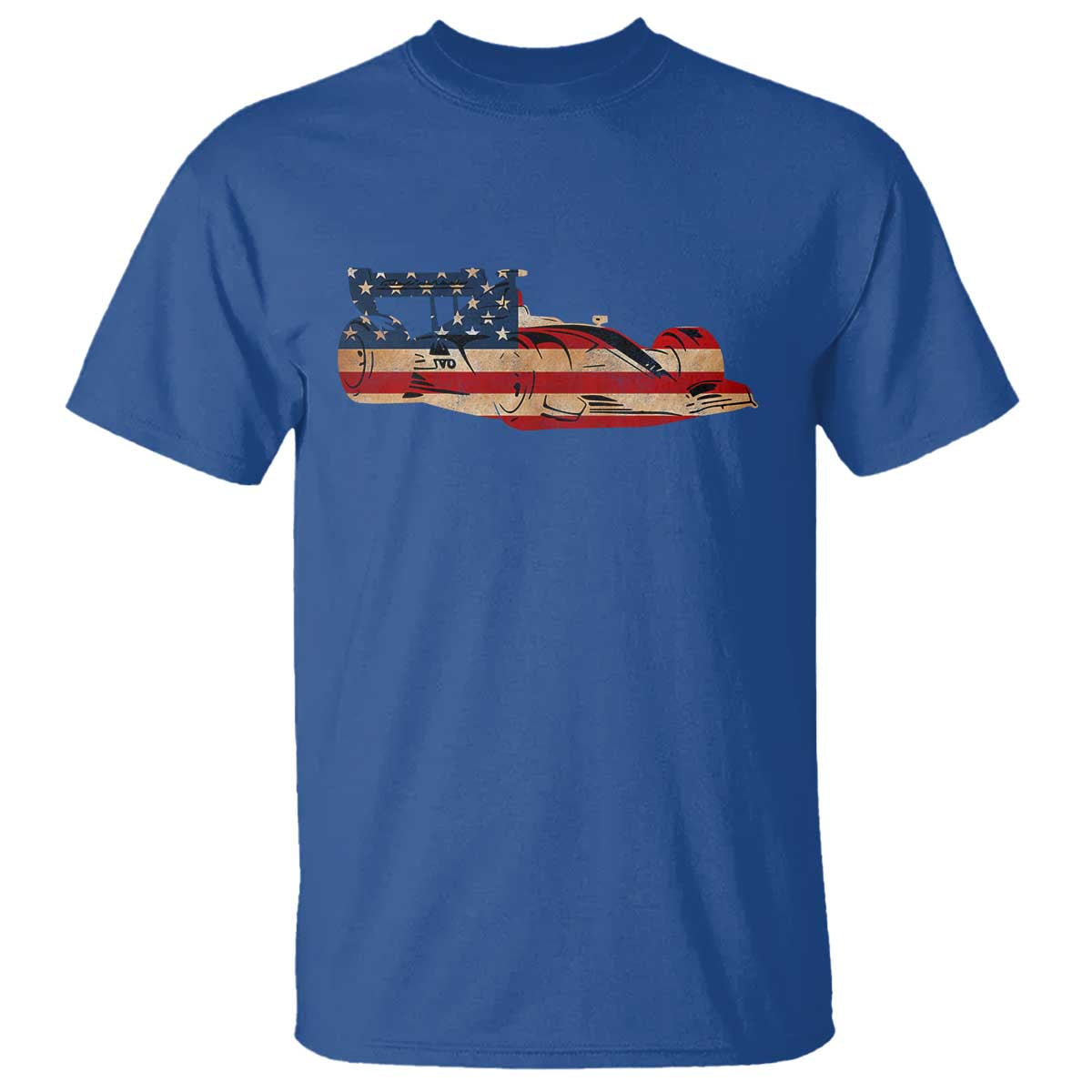 Racing Car T Shirt Retro Style Vintage American Flag TS10 Royal Blue Print Your Wear