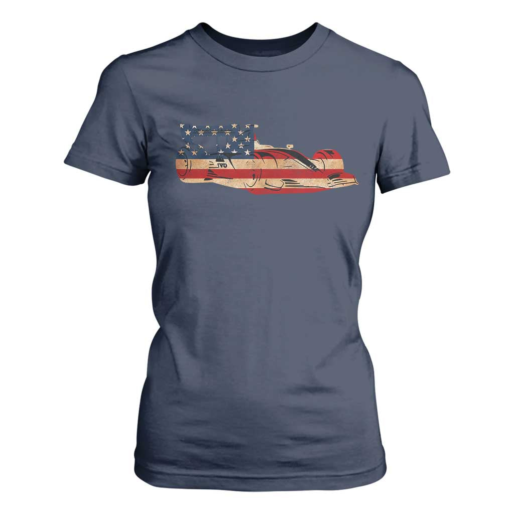 Racing Car T Shirt For Women Retro Style Vintage American Flag TS10 Navy Print Your Wear