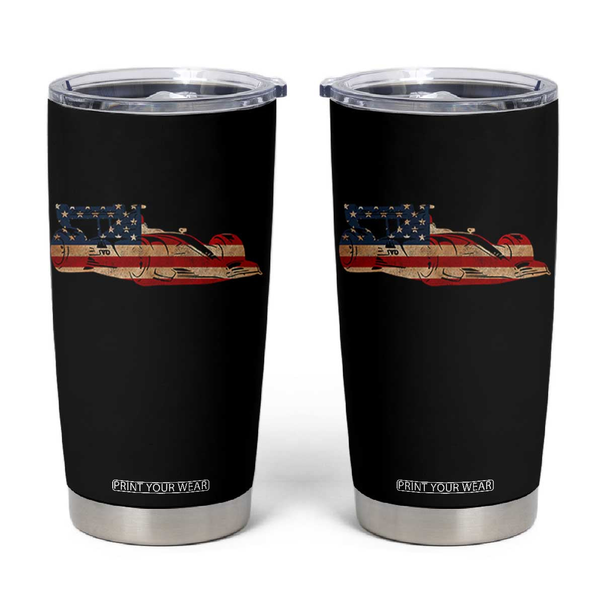 Racing Car Tumbler Cup Retro Style Vintage American Flag TS10 Black Print Your Wear