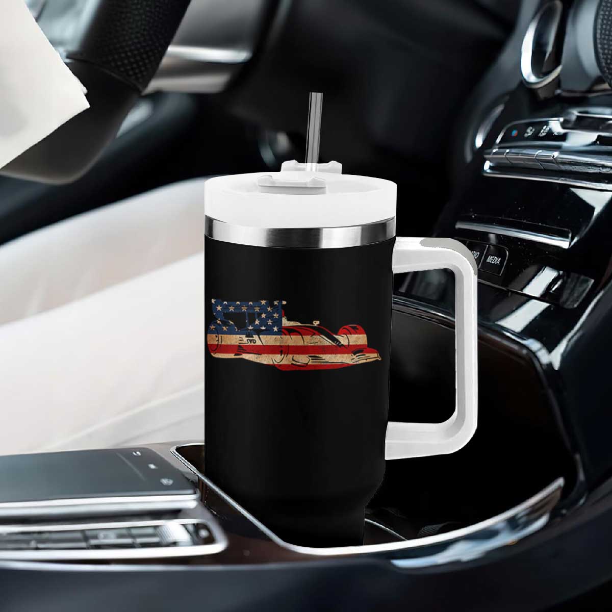Racing Car Tumbler With Handle Retro Style Vintage American Flag TS10 Print Your Wear