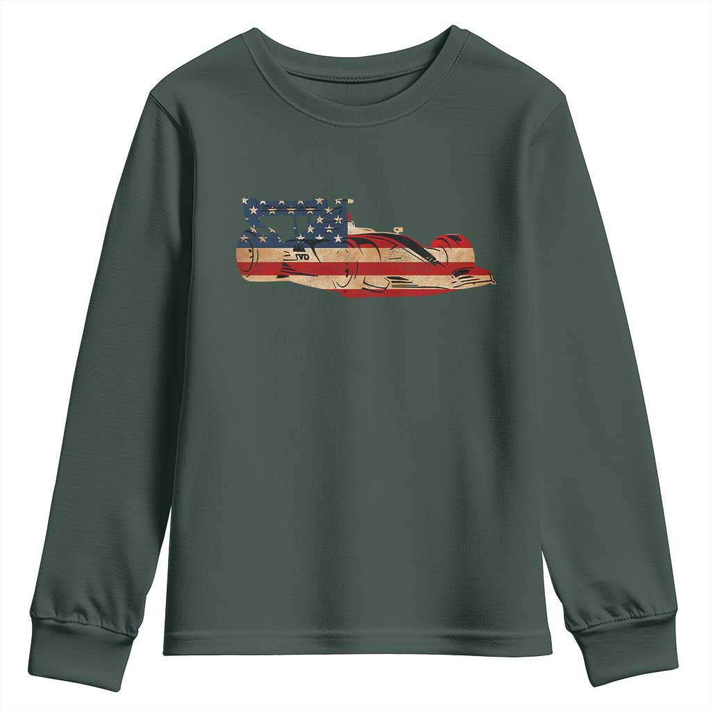 Racing Car Youth Sweatshirt Retro Style Vintage American Flag TS10 Dark Forest Green Print Your Wear