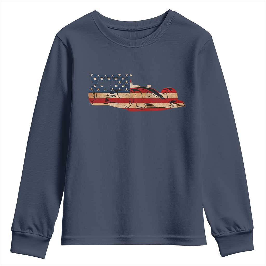 Racing Car Youth Sweatshirt Retro Style Vintage American Flag TS10 Navy Print Your Wear