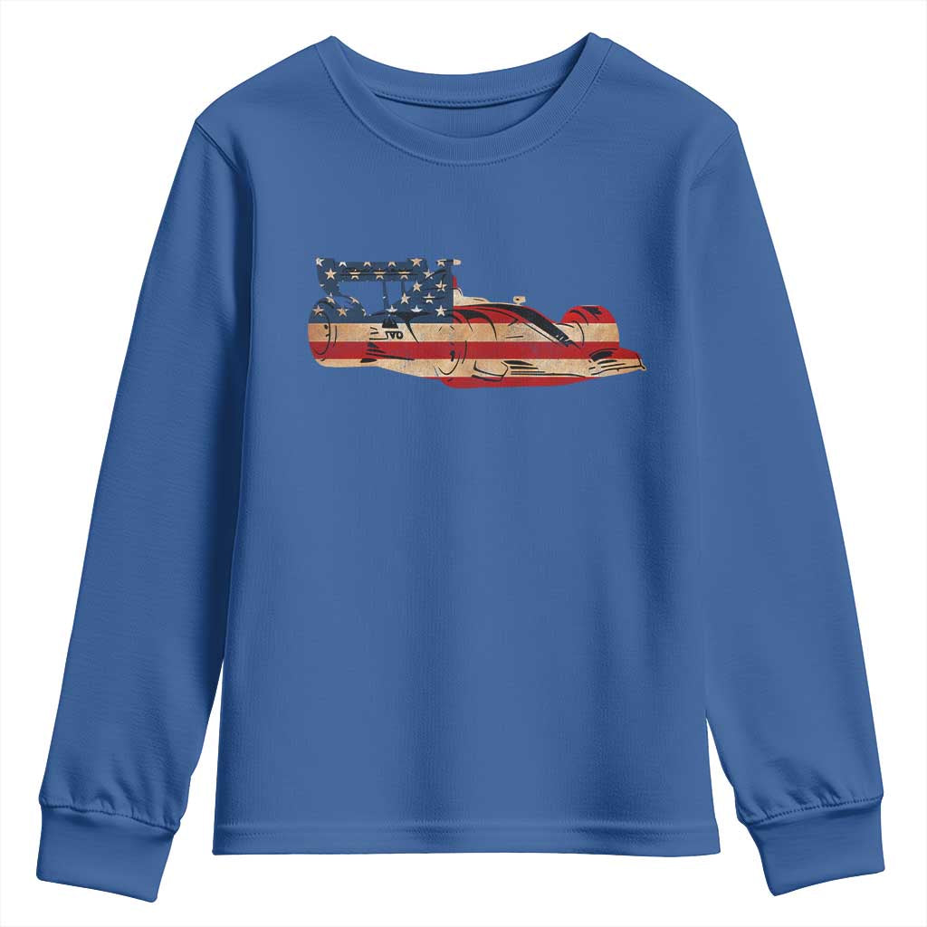 Racing Car Youth Sweatshirt Retro Style Vintage American Flag TS10 Royal Blue Print Your Wear