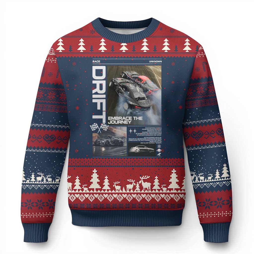Vintage Japanese Drift Race Car Ugly Christmas Sweater Cool Retro Vintage JDM Tokyo Japan Drifting TS10 Navy Red Print Your Wear