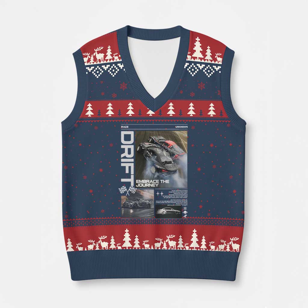 Vintage Japanese Drift Race Car V-Neck Knit Sweater Vest Cool Retro Vintage JDM Tokyo Japan Drifting TS10 Navy Red Print Your Wear