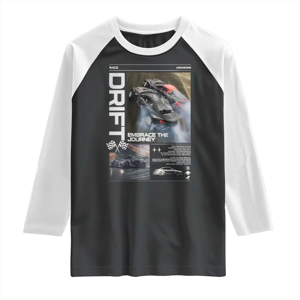 Vintage Japanese Drift Race Car Raglan Shirt Cool Retro Vintage JDM Tokyo Japan Drifting TS10 Black White Print Your Wear