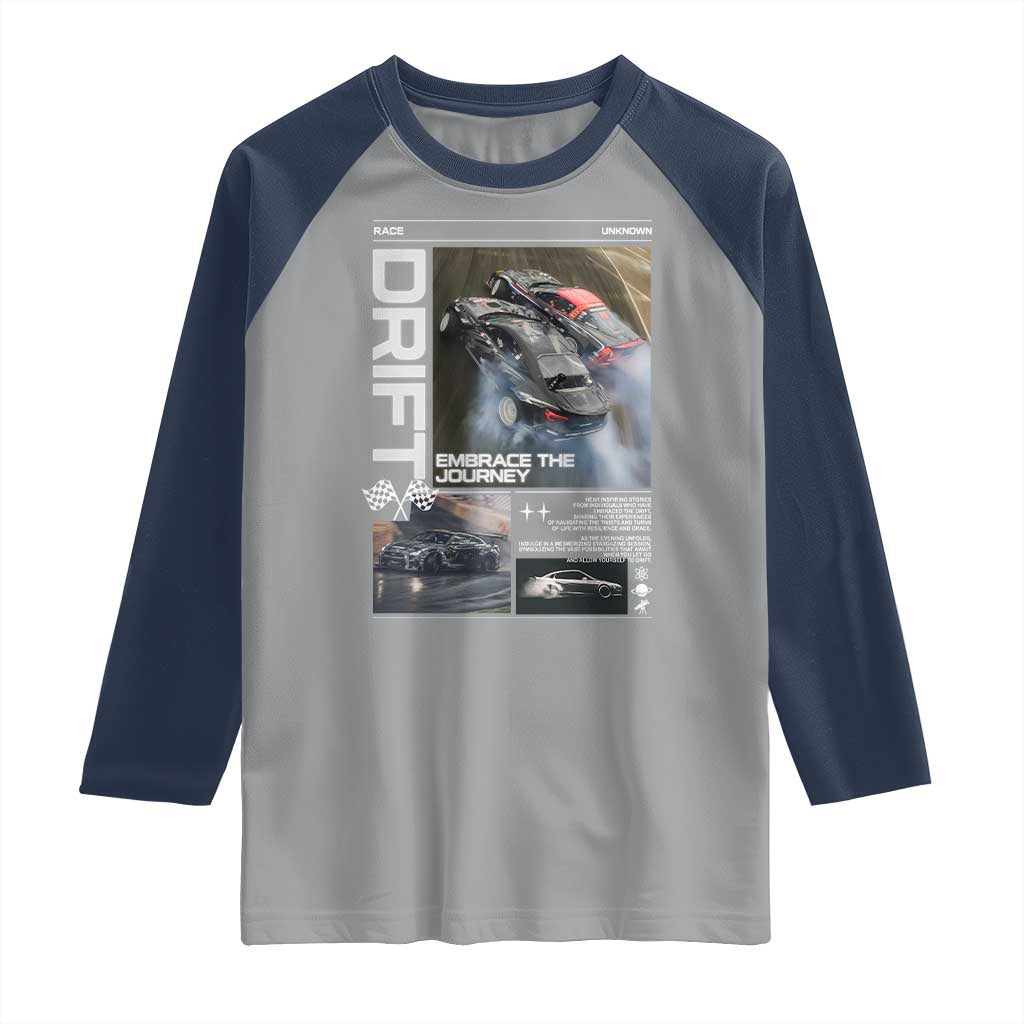 Vintage Japanese Drift Race Car Raglan Shirt Cool Retro Vintage JDM Tokyo Japan Drifting TS10 Sport Gray Navy Print Your Wear