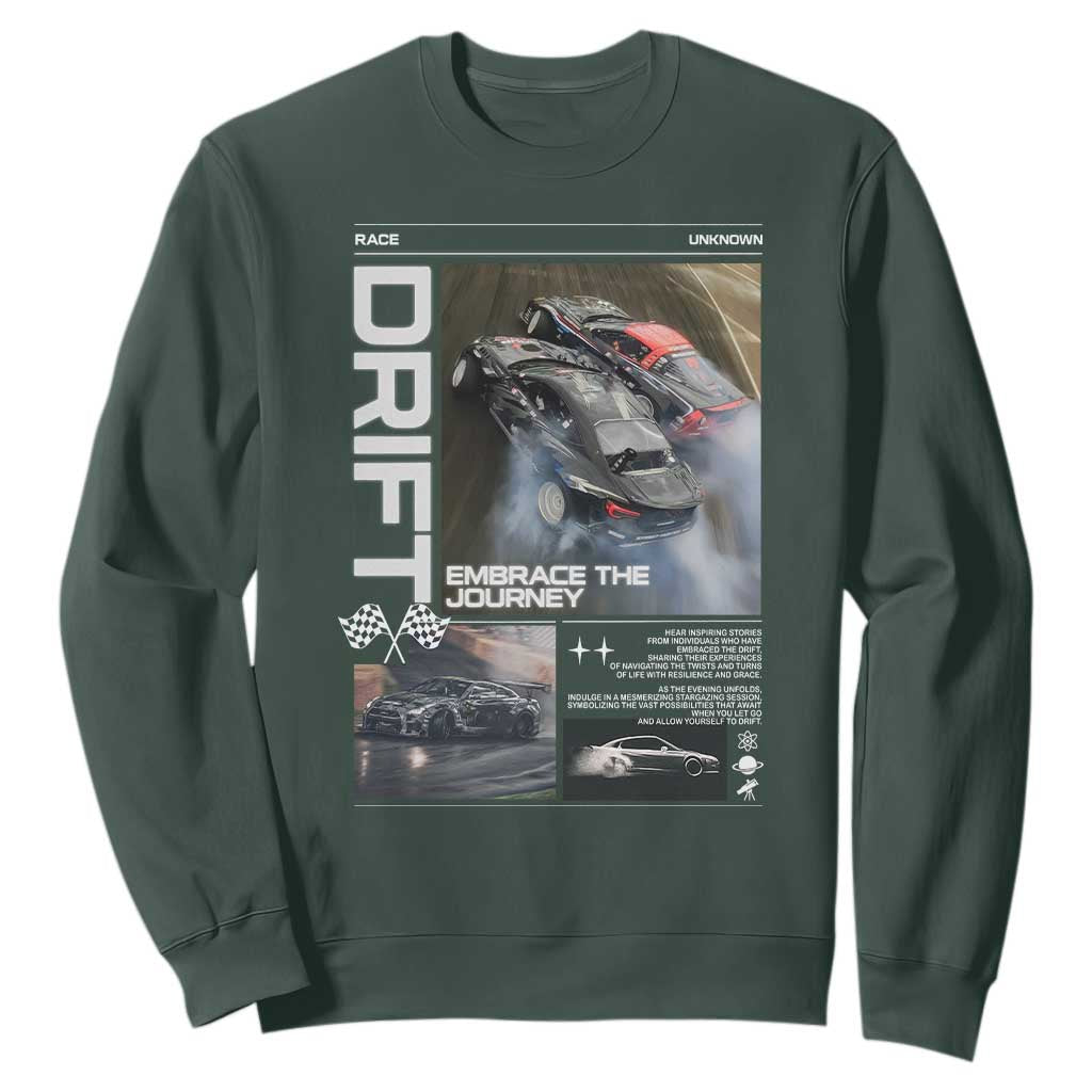 Vintage Japanese Drift Race Car Sweatshirt Cool Retro Vintage JDM Tokyo Japan Drifting TS10 Dark Forest Green Print Your Wear
