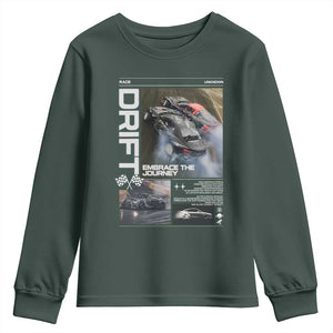 Vintage Japanese Drift Race Car Youth Sweatshirt Cool Retro Vintage JDM Tokyo Japan Drifting TS10 Dark Forest Green Print Your Wear