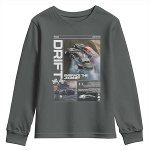 Vintage Japanese Drift Race Car Youth Sweatshirt Cool Retro Vintage JDM Tokyo Japan Drifting TS10 Dark Heather Print Your Wear