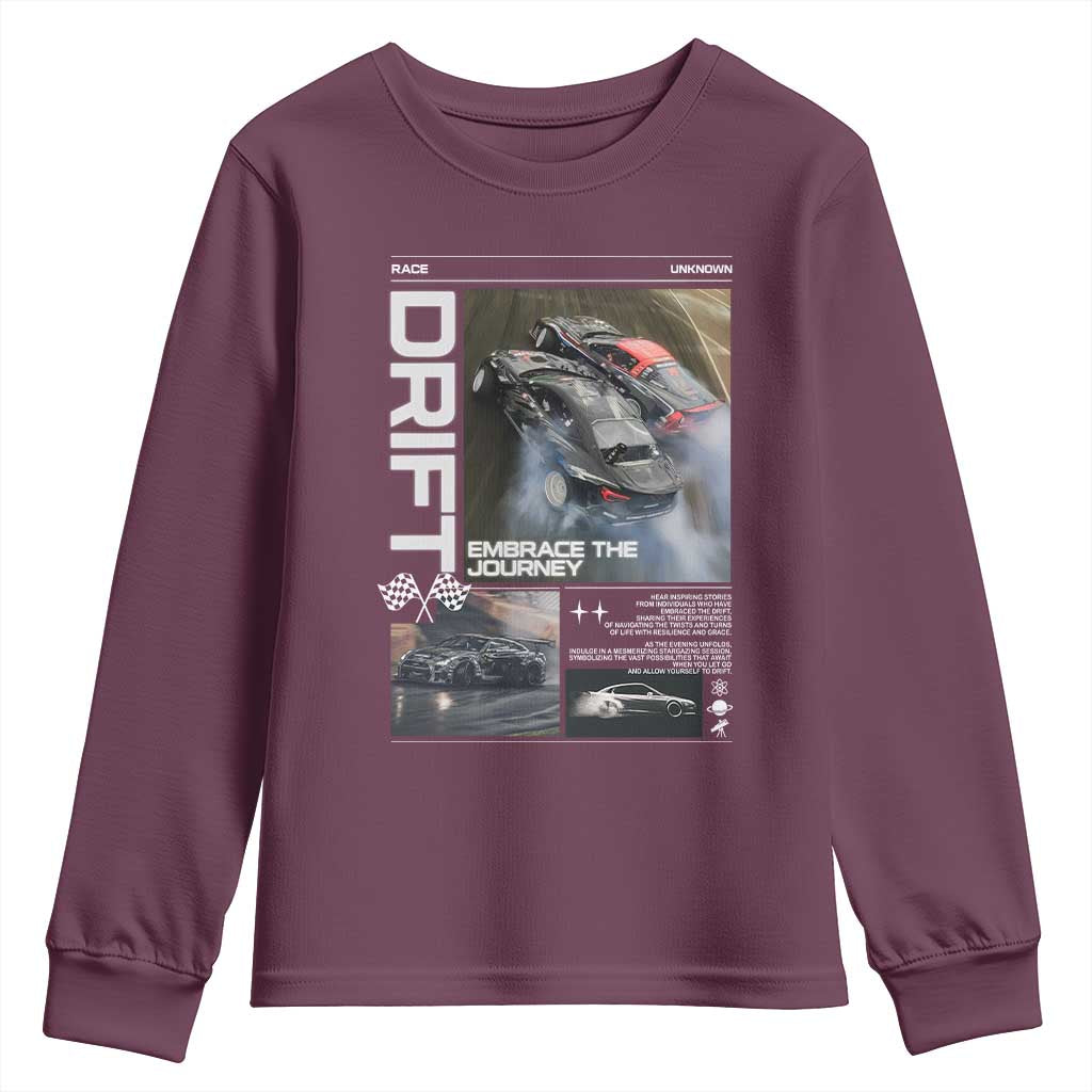 Vintage Japanese Drift Race Car Youth Sweatshirt Cool Retro Vintage JDM Tokyo Japan Drifting TS10 Maroon Print Your Wear