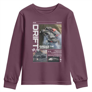 Vintage Japanese Drift Race Car Youth Sweatshirt Cool Retro Vintage JDM Tokyo Japan Drifting TS10 Maroon Print Your Wear