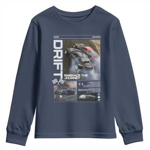 Vintage Japanese Drift Race Car Youth Sweatshirt Cool Retro Vintage JDM Tokyo Japan Drifting TS10 Navy Print Your Wear
