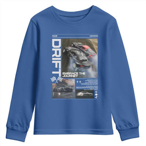 Vintage Japanese Drift Race Car Youth Sweatshirt Cool Retro Vintage JDM Tokyo Japan Drifting TS10 Royal Blue Print Your Wear