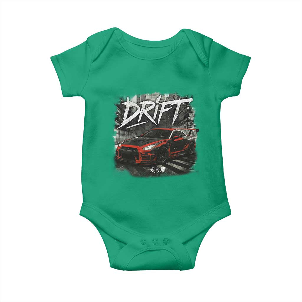 Vintage Japanese Drift Race Car Baby Onesie Retro Vintage JDM Tokyo Japan Drifting TS10 Irish Green Print Your Wear