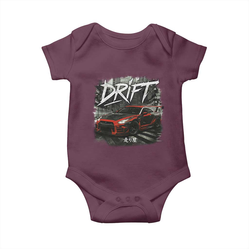 Vintage Japanese Drift Race Car Baby Onesie Retro Vintage JDM Tokyo Japan Drifting TS10 Maroon Print Your Wear