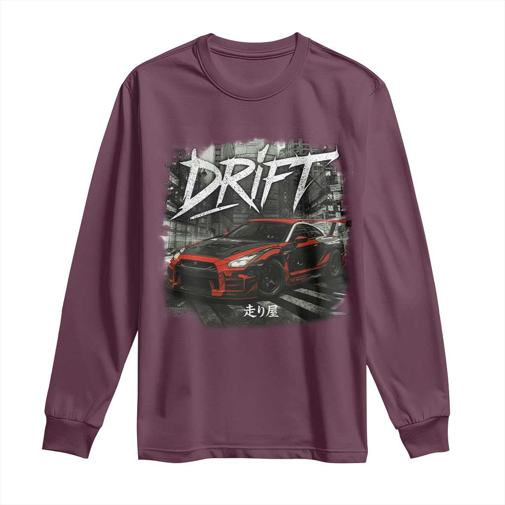 Vintage Japanese Drift Race Car Long Sleeve Shirt Retro Vintage JDM Tokyo Japan Drifting TS10 Maroon Print Your Wear