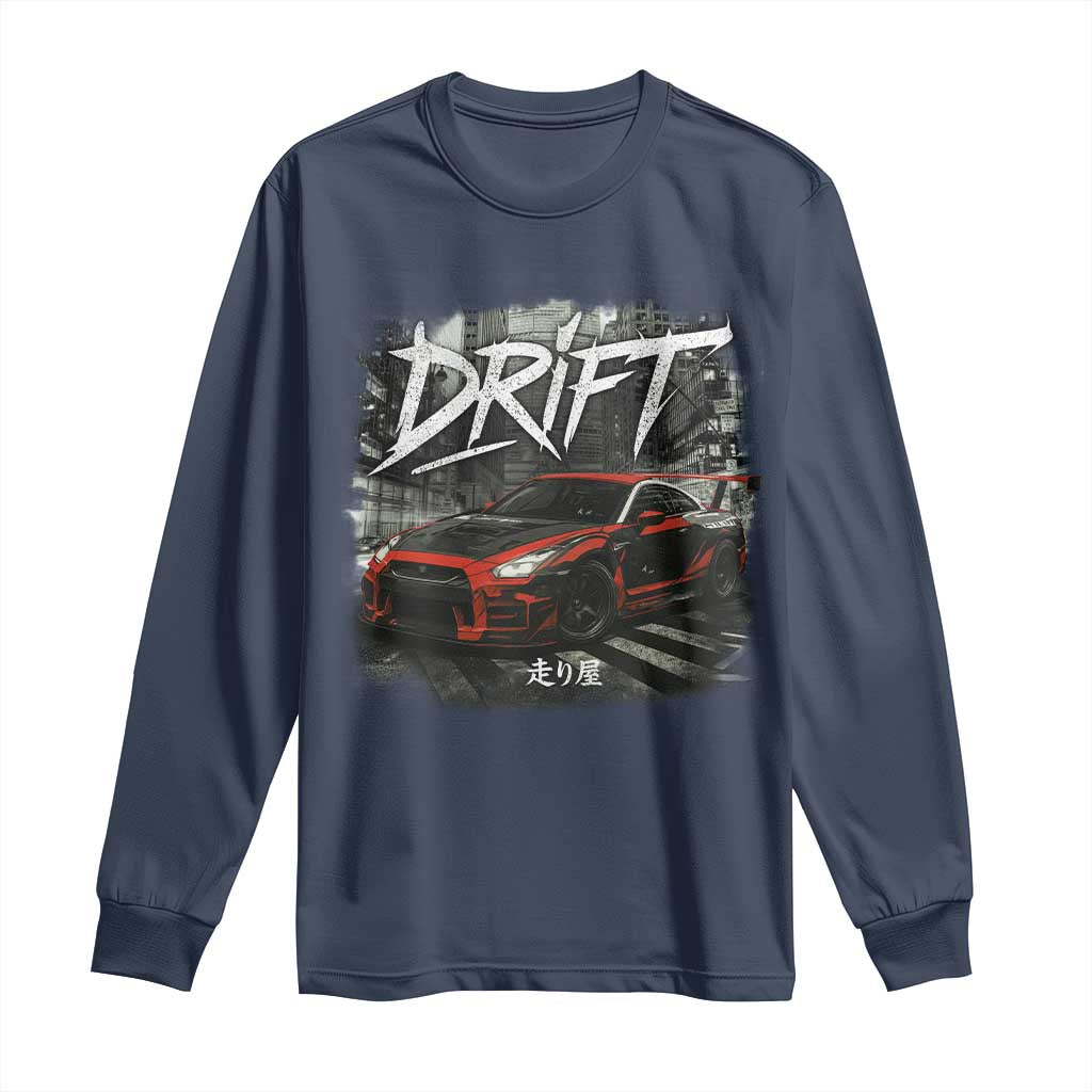 Vintage Japanese Drift Race Car Long Sleeve Shirt Retro Vintage JDM Tokyo Japan Drifting TS10 Navy Print Your Wear