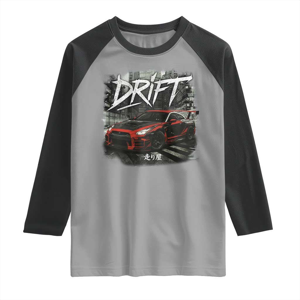 Vintage Japanese Drift Race Car Raglan Shirt Retro Vintage JDM Tokyo Japan Drifting TS10 Sport Gray Black Print Your Wear