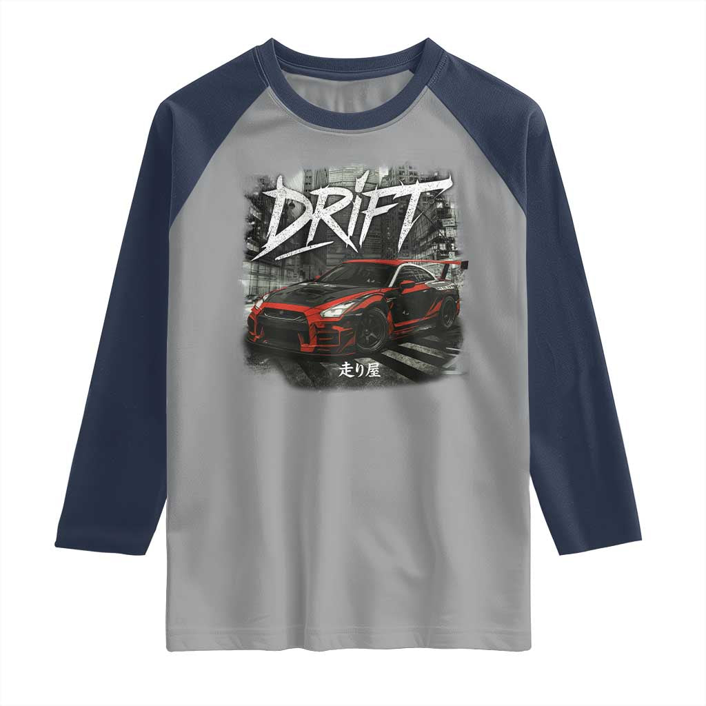 Vintage Japanese Drift Race Car Raglan Shirt Retro Vintage JDM Tokyo Japan Drifting TS10 Sport Gray Navy Print Your Wear