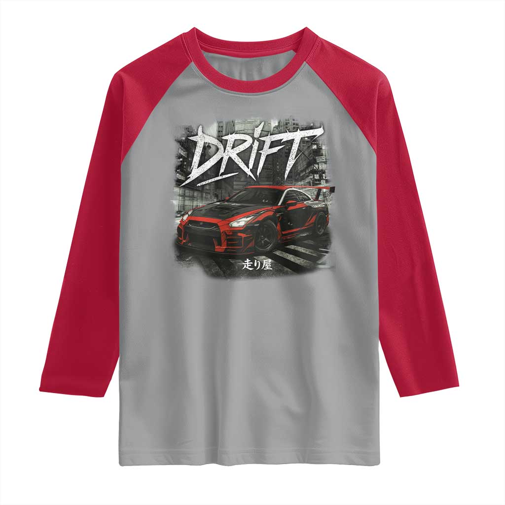 Vintage Japanese Drift Race Car Raglan Shirt Retro Vintage JDM Tokyo Japan Drifting TS10 Sport Gray Red Print Your Wear