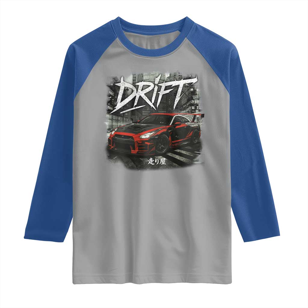 Vintage Japanese Drift Race Car Raglan Shirt Retro Vintage JDM Tokyo Japan Drifting TS10 Sport Gray Royal Print Your Wear