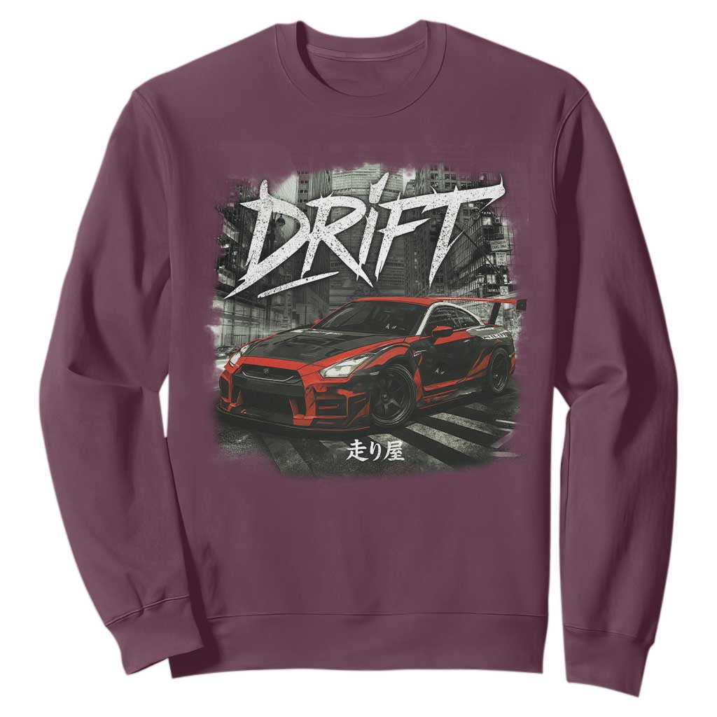 Vintage Japanese Drift Race Car Sweatshirt Retro Vintage JDM Tokyo Japan Drifting TS10 Maroon Print Your Wear