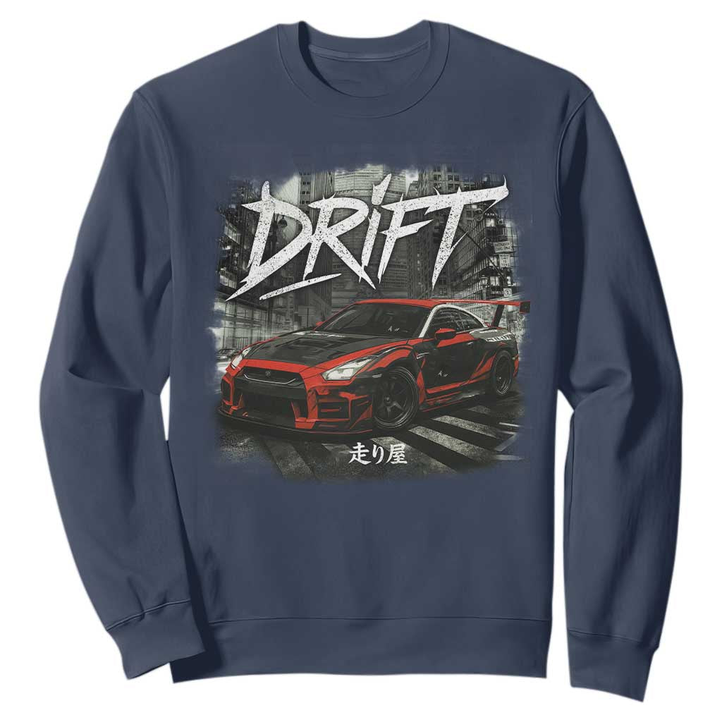 Vintage Japanese Drift Race Car Sweatshirt Retro Vintage JDM Tokyo Japan Drifting TS10 Navy Print Your Wear