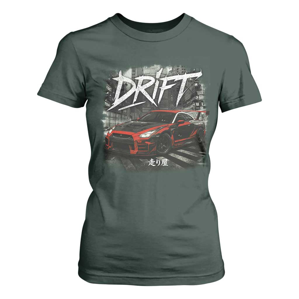 Vintage Japanese Drift Race Car T Shirt For Women Retro Vintage JDM Tokyo Japan Drifting TS10 Dark Forest Green Print Your Wear