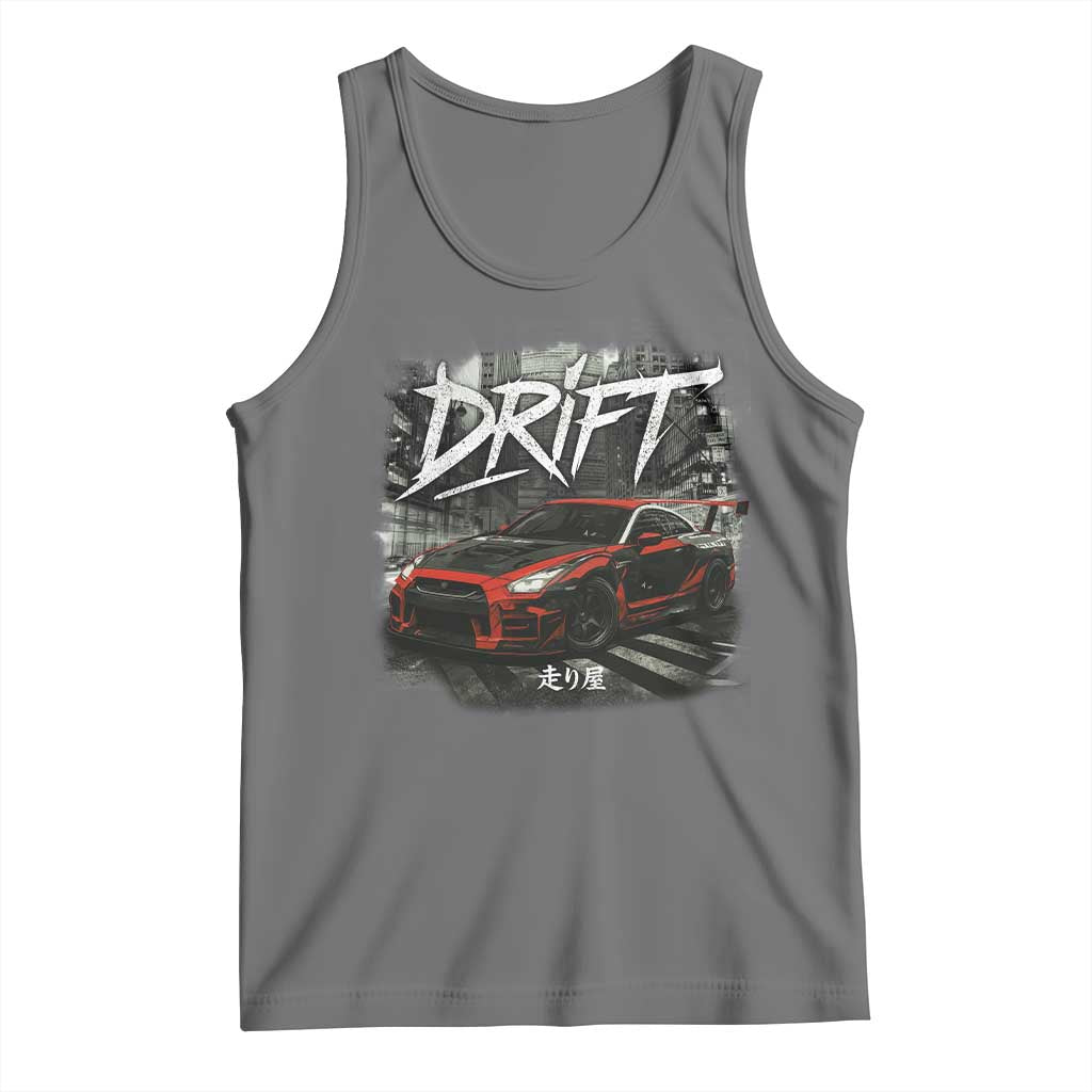 Vintage Japanese Drift Race Car Tank Top Retro Vintage JDM Tokyo Japan Drifting TS10 Black Heather Print Your Wear