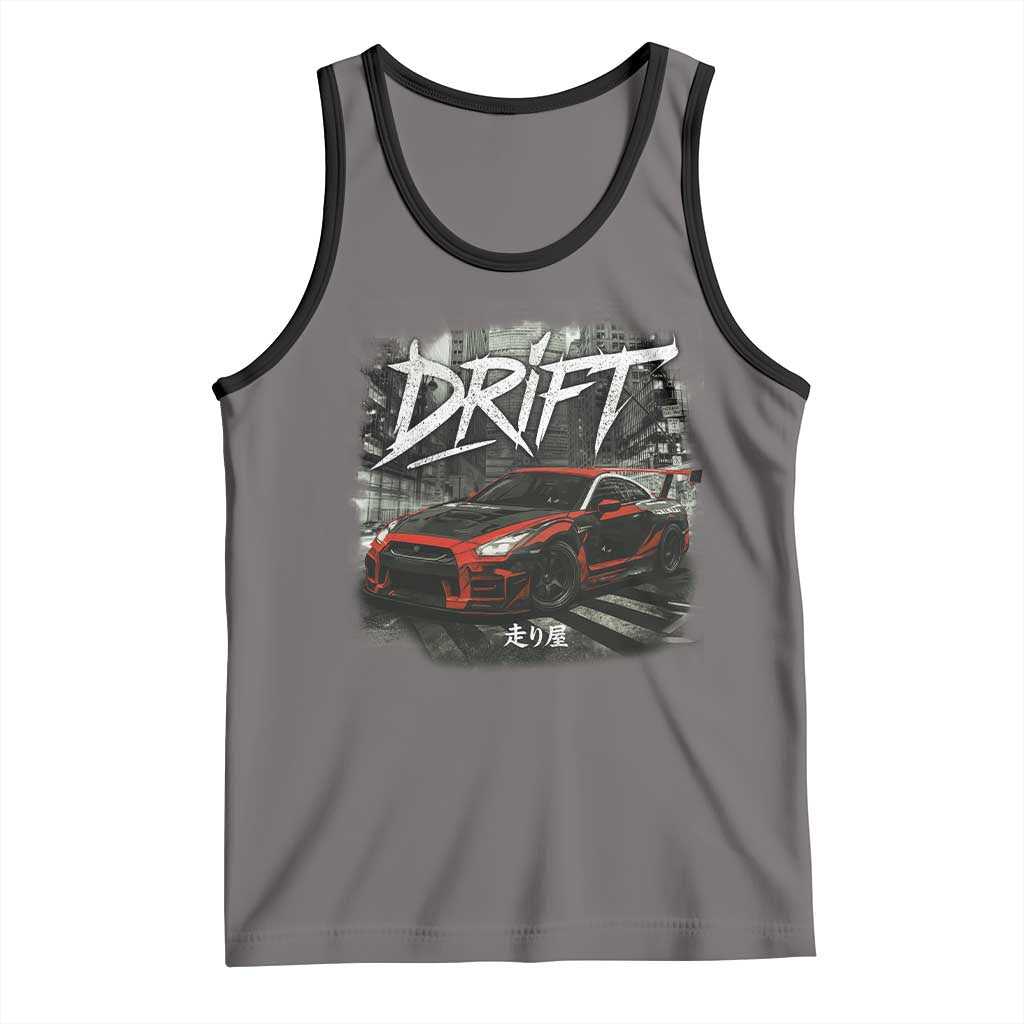 Vintage Japanese Drift Race Car Tank Top Retro Vintage JDM Tokyo Japan Drifting TS10 Deep Heather Black Print Your Wear