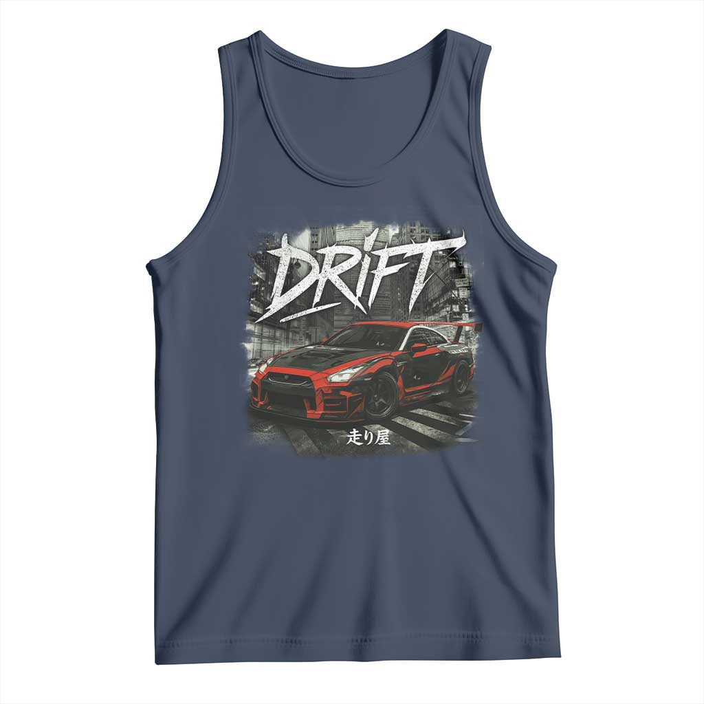 Vintage Japanese Drift Race Car Tank Top Retro Vintage JDM Tokyo Japan Drifting TS10 Navy Print Your Wear