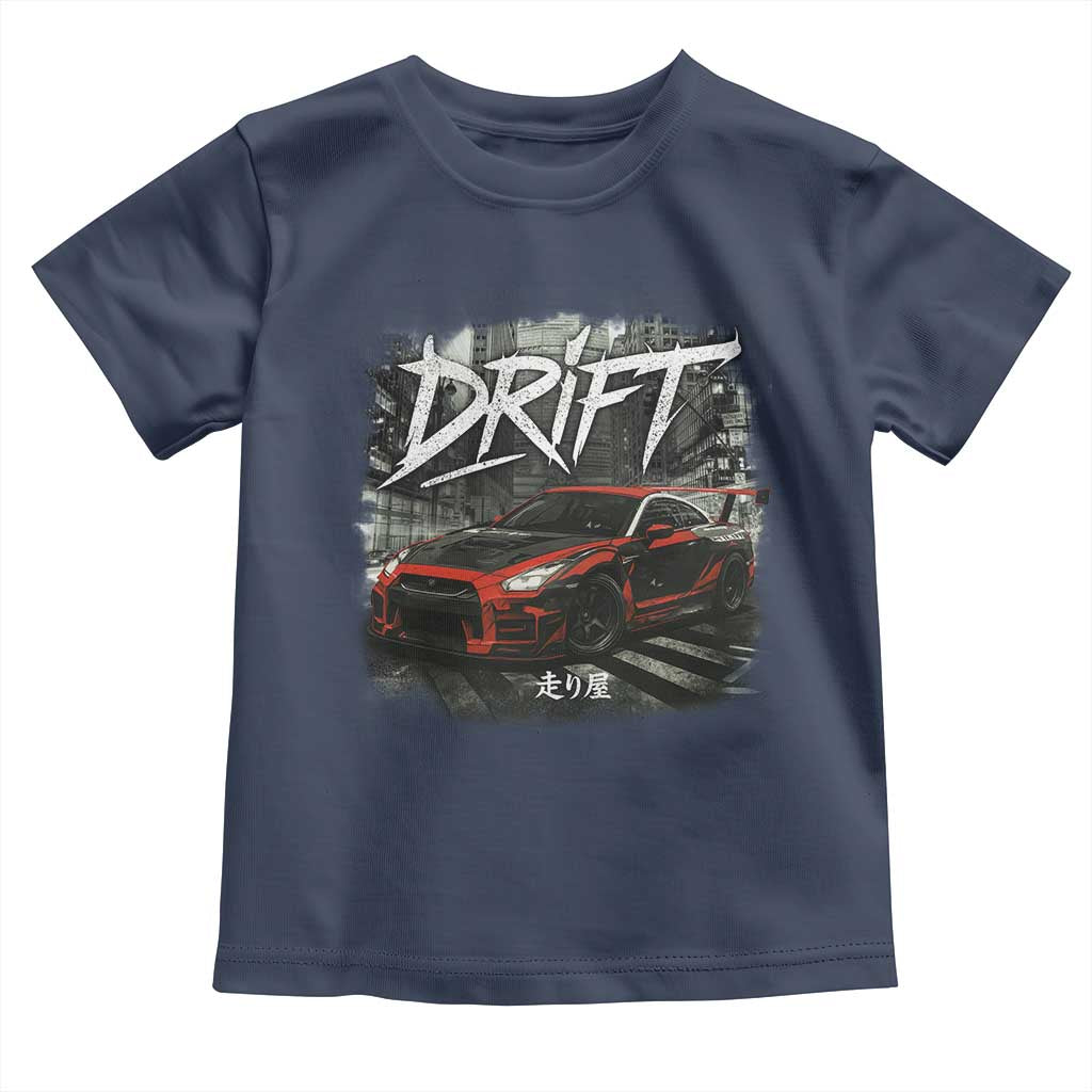 Vintage Japanese Drift Race Car Toddler T Shirt Retro Vintage JDM Tokyo Japan Drifting TS10 Navy Print Your Wear