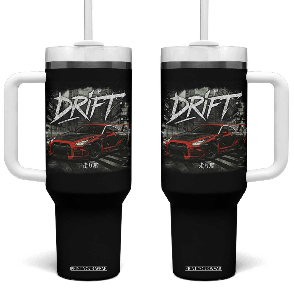 Vintage Japanese Drift Race Car Tumbler With Handle Retro Vintage JDM Tokyo Japan Drifting TS10 One Size: 40 oz Black Print Your Wear