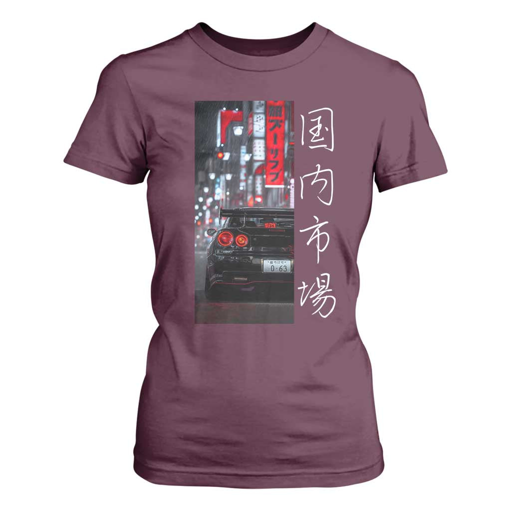 Distress JDM Drift Car T Shirt For Women Distress Japanese Automotive Tuning Car TS10 Maroon Print Your Wear