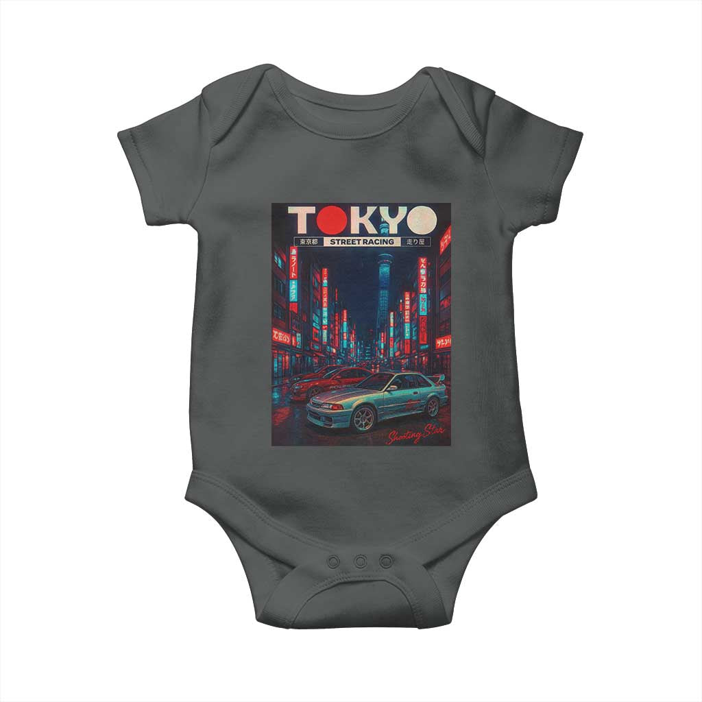 Distress JDM Tokyo Japan Drift Race Car Baby Onesie Retro Vintage Japanese Graphic TS10 Dark Heather Print Your Wear