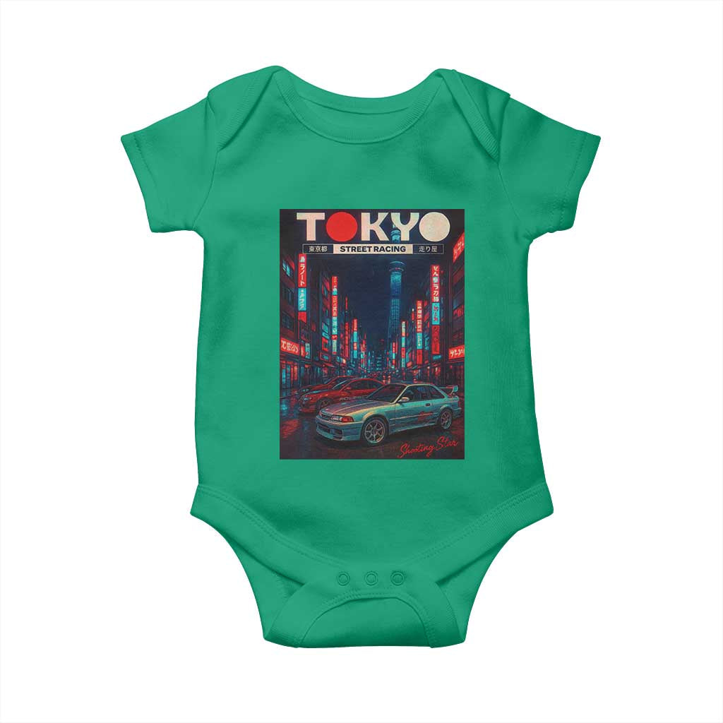 Distress JDM Tokyo Japan Drift Race Car Baby Onesie Retro Vintage Japanese Graphic TS10 Irish Green Print Your Wear