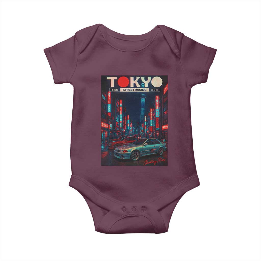 Distress JDM Tokyo Japan Drift Race Car Baby Onesie Retro Vintage Japanese Graphic TS10 Maroon Print Your Wear