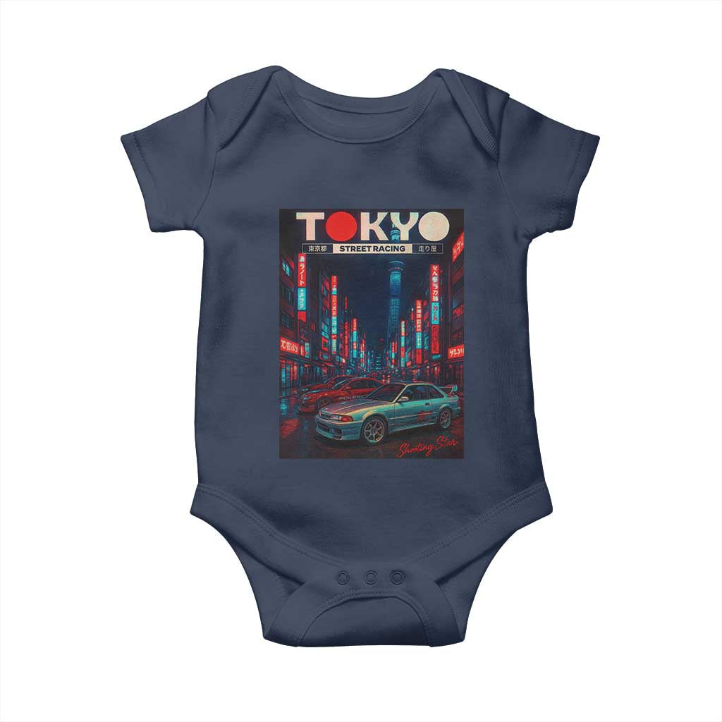 Distress JDM Tokyo Japan Drift Race Car Baby Onesie Retro Vintage Japanese Graphic TS10 Navy Print Your Wear