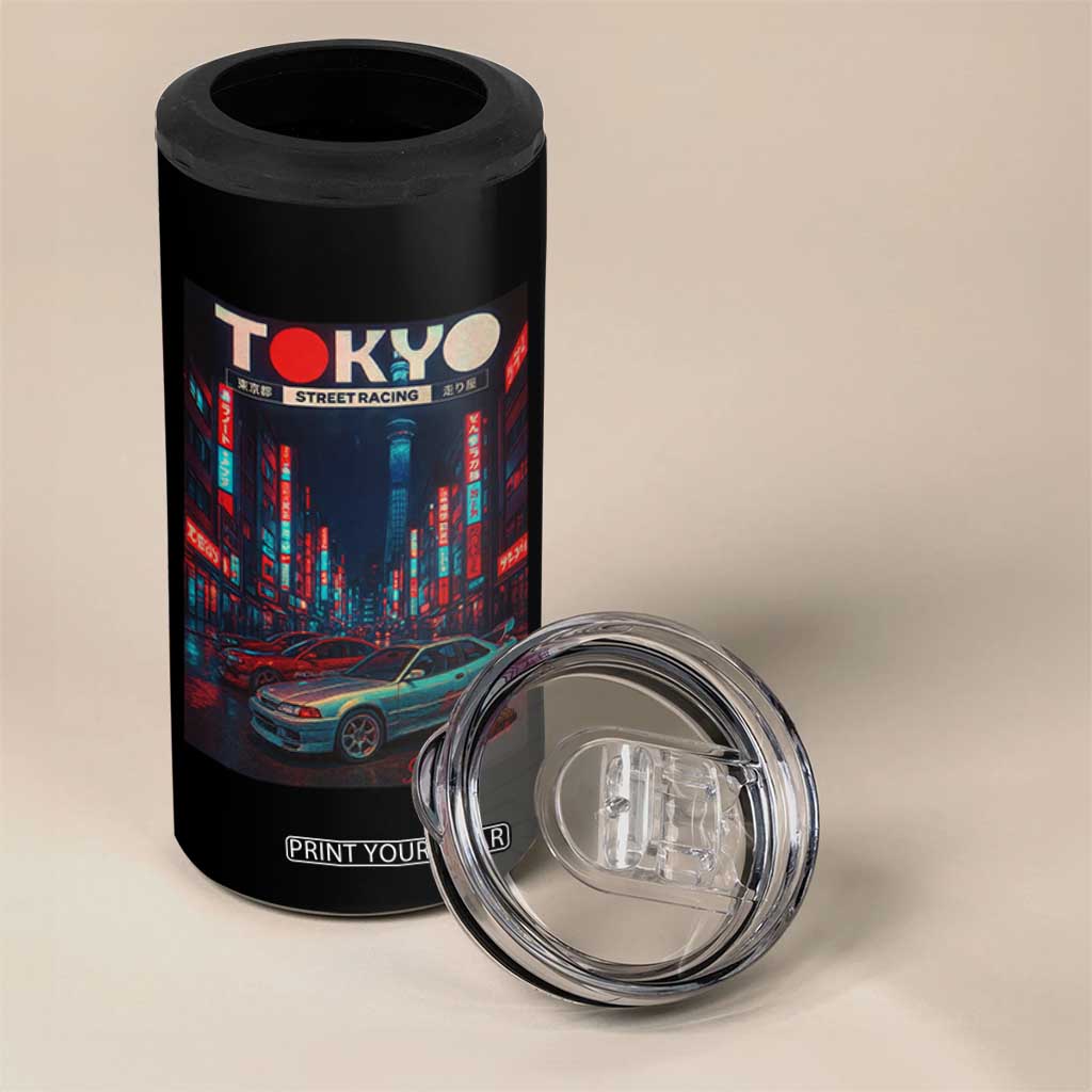 Distress JDM Tokyo Japan Drift Race Car 4 in 1 Can Cooler Tumbler Retro Vintage Japanese Graphic TS10 Print Your Wear