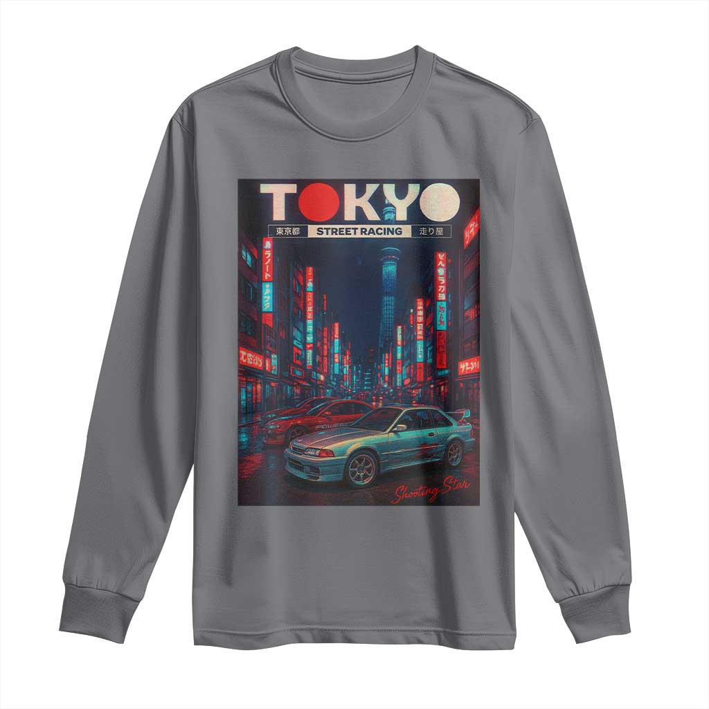 Distress JDM Tokyo Japan Drift Race Car Long Sleeve Shirt Retro Vintage Japanese Graphic TS10 Charcoal Print Your Wear