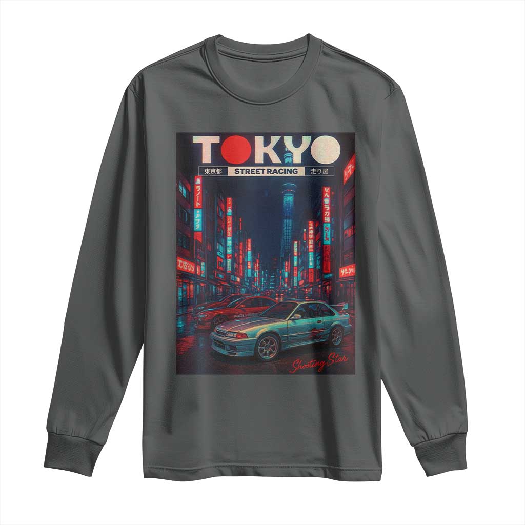 Distress JDM Tokyo Japan Drift Race Car Long Sleeve Shirt Retro Vintage Japanese Graphic TS10 Dark Heather Print Your Wear