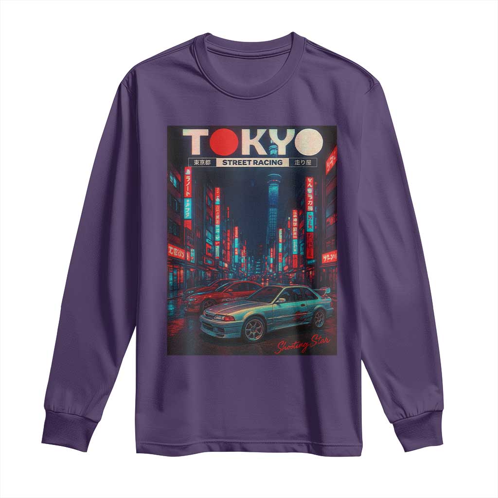 Distress JDM Tokyo Japan Drift Race Car Long Sleeve Shirt Retro Vintage Japanese Graphic TS10 Purple Print Your Wear