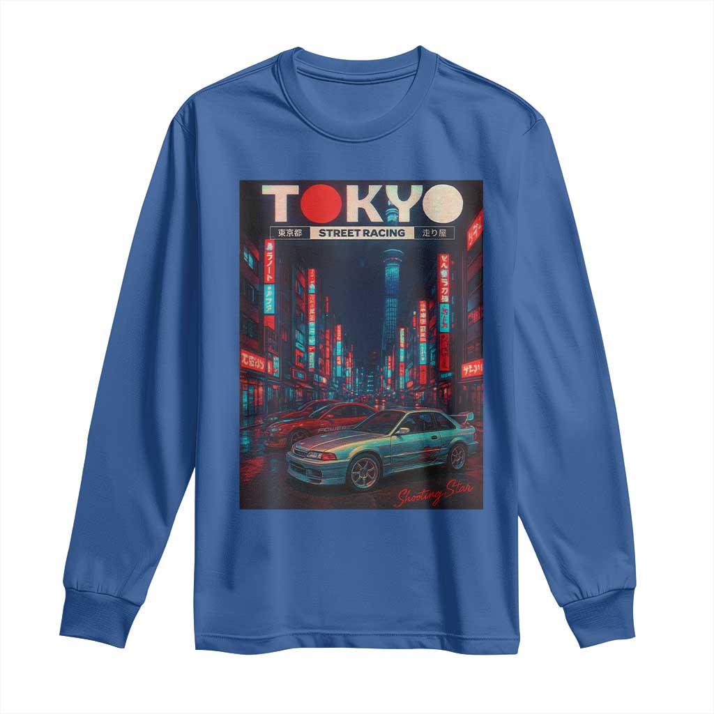 Distress JDM Tokyo Japan Drift Race Car Long Sleeve Shirt Retro Vintage Japanese Graphic TS10 Royal Blue Print Your Wear