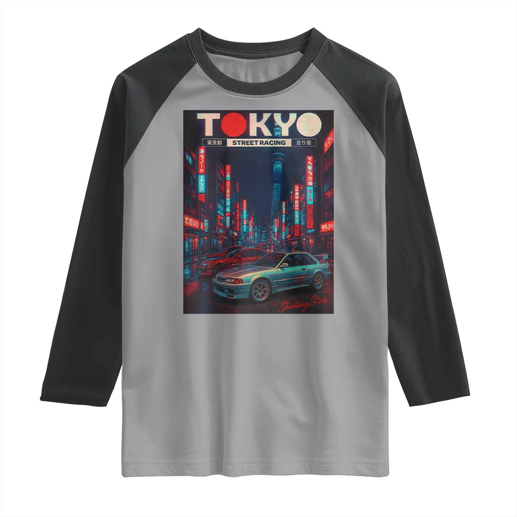 Distress JDM Tokyo Japan Drift Race Car Raglan Shirt Retro Vintage Japanese Graphic TS10 Sport Gray Black Print Your Wear