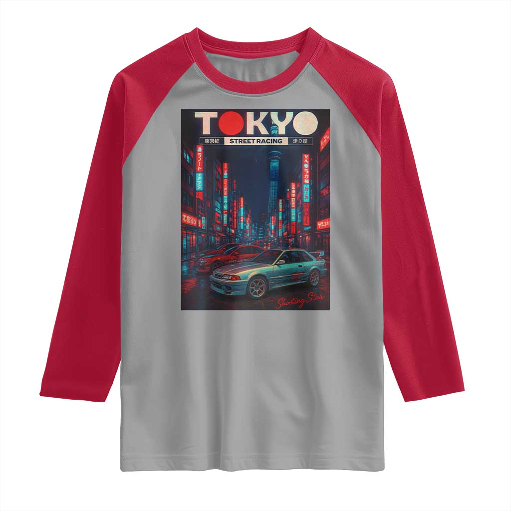 Distress JDM Tokyo Japan Drift Race Car Raglan Shirt Retro Vintage Japanese Graphic TS10 Sport Gray Red Print Your Wear