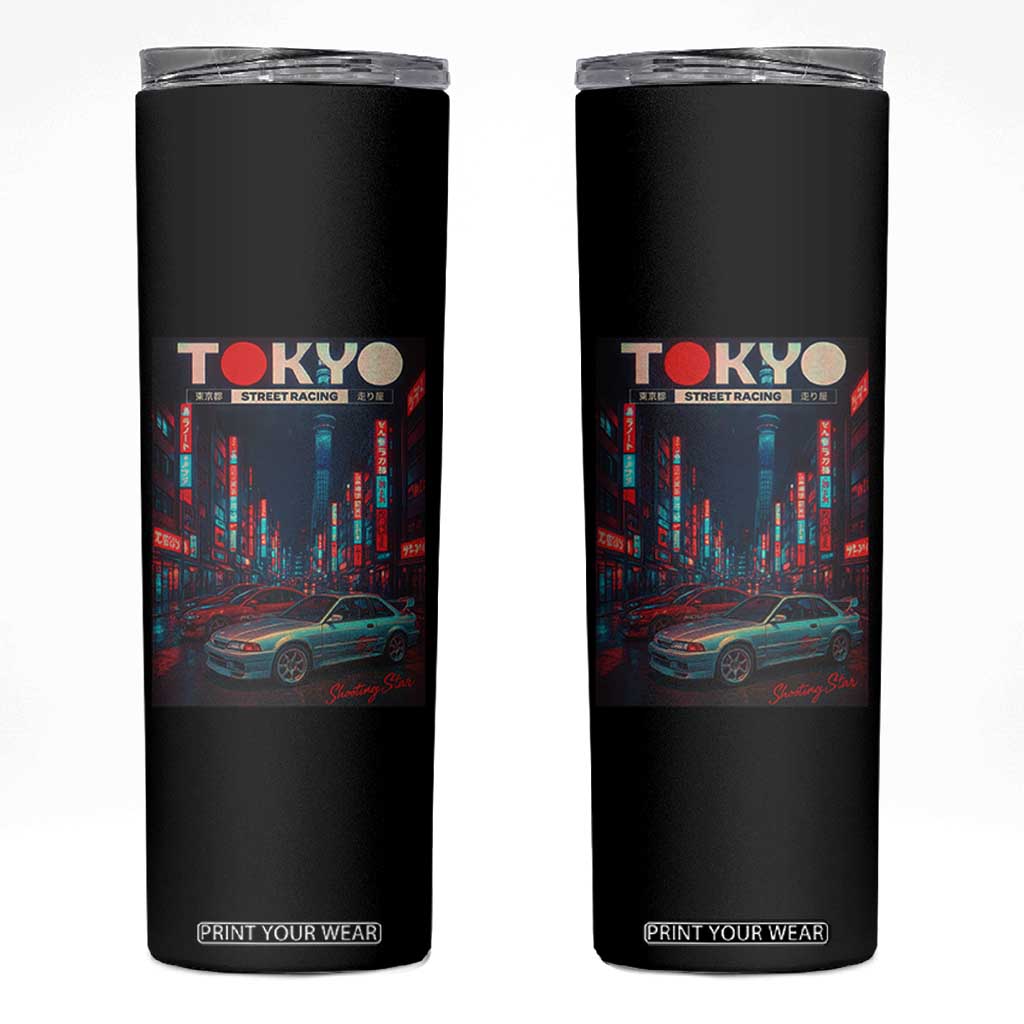 Distress JDM Tokyo Japan Drift Race Car Skinny Tumbler Retro Vintage Japanese Graphic TS10 Black Print Your Wear